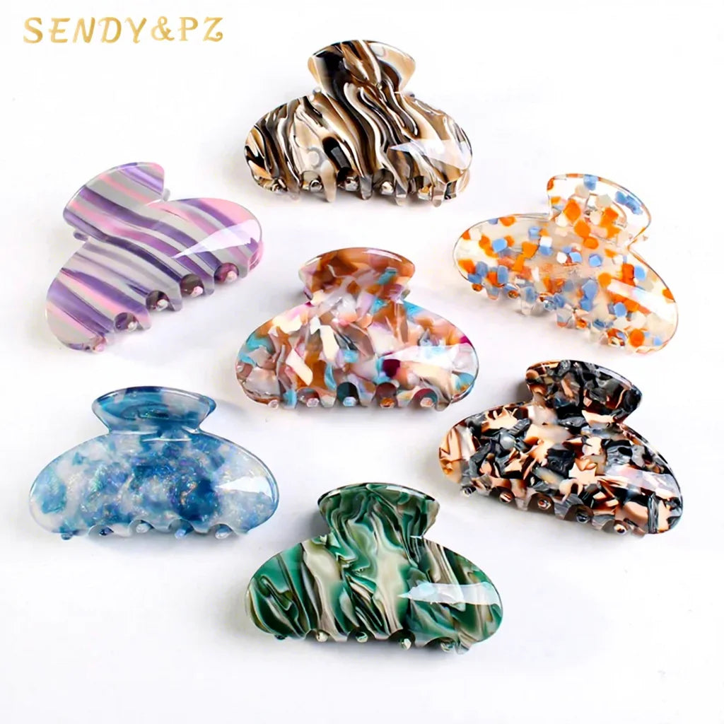 New High-end Hair Accessories Wholesale 7.5cm Medium Hollow Out Marbling Claw Claws Fashion Acetate Hair Clip