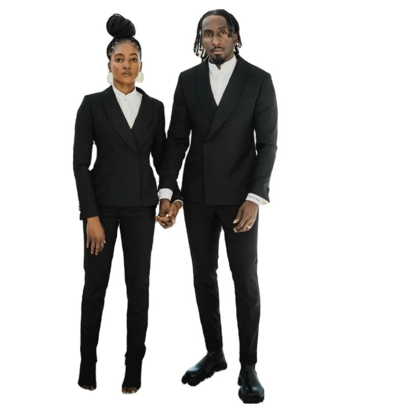 2025 Black Couples Double Breasted Men Suits Shawl Lapel Costume Homme Tuxedo Groom Prom Blazer Masculino Slim Fit 2 Pieces