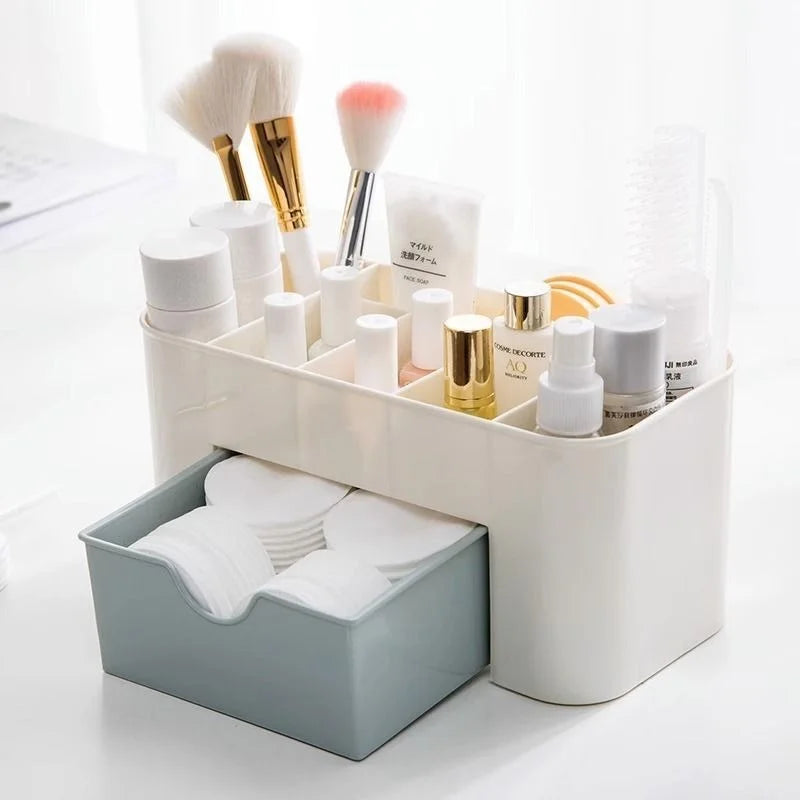 Modern Design Plastic Desktop Makeup Organizer PP Cosmetic Storage Box Cotton Storage Drawers Brushes Storage Packing Desk Use