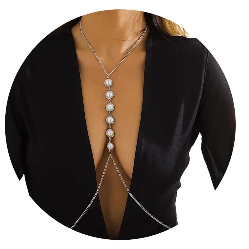 Body Chain Pearl Sexy Bra Waist Body Necklace Party Body Accessories for Women and Girls