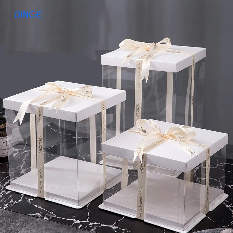 30x30cm Square Transparent Cake Boxes 10 Inch Clear Surrounding Cake Box with Lids  for Birthday Anniversary and Special Events