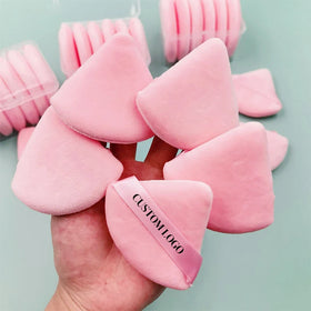 Wholesale Washable Soft Sponge Puff Cotton Pink Triangle Private Label Makeup Velvet Foundation Powder Puff