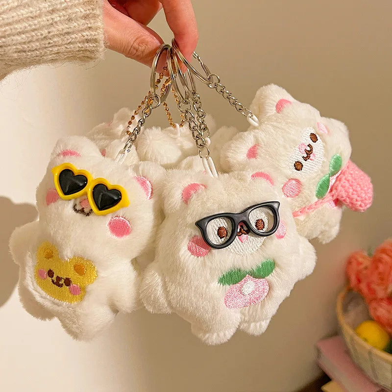 High Quality Pendant Customized Soft Fluffy Cartoon Cute Bear Bunny Plush Keychain