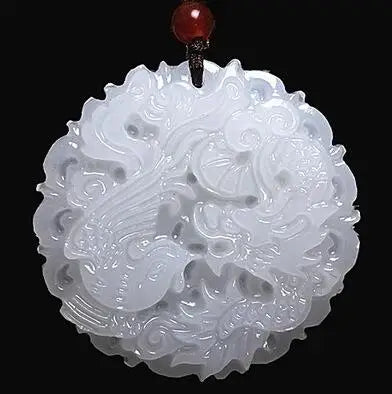Natural White Jade Natural Hand-carved Pendant Chinese Dragon Phoenix Necklace Lucky Amulet Gift
