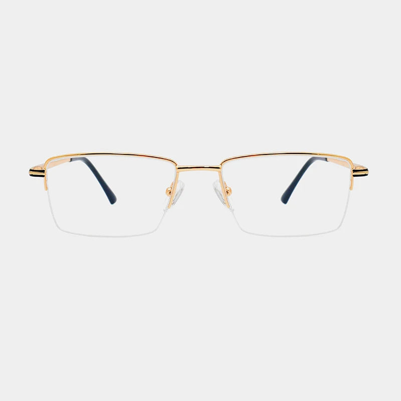 Latest Half Rimless Rectangle Eyewear Metal Gold Male Glasses Spectacles Frame Optical Eyeglasses Frames for Men Spring Hinge