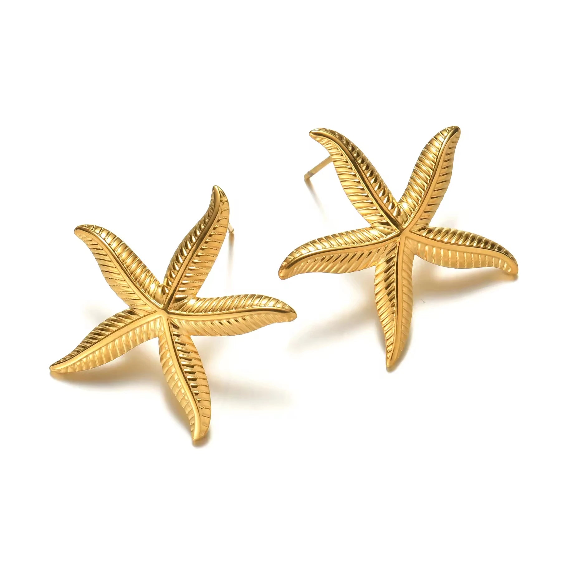 New Fashion Texture Sea Starfishes Earrings 18k Gold Stainless Steel Starfish Stud Earrings Women Ocean Jewelry Tarnish Free