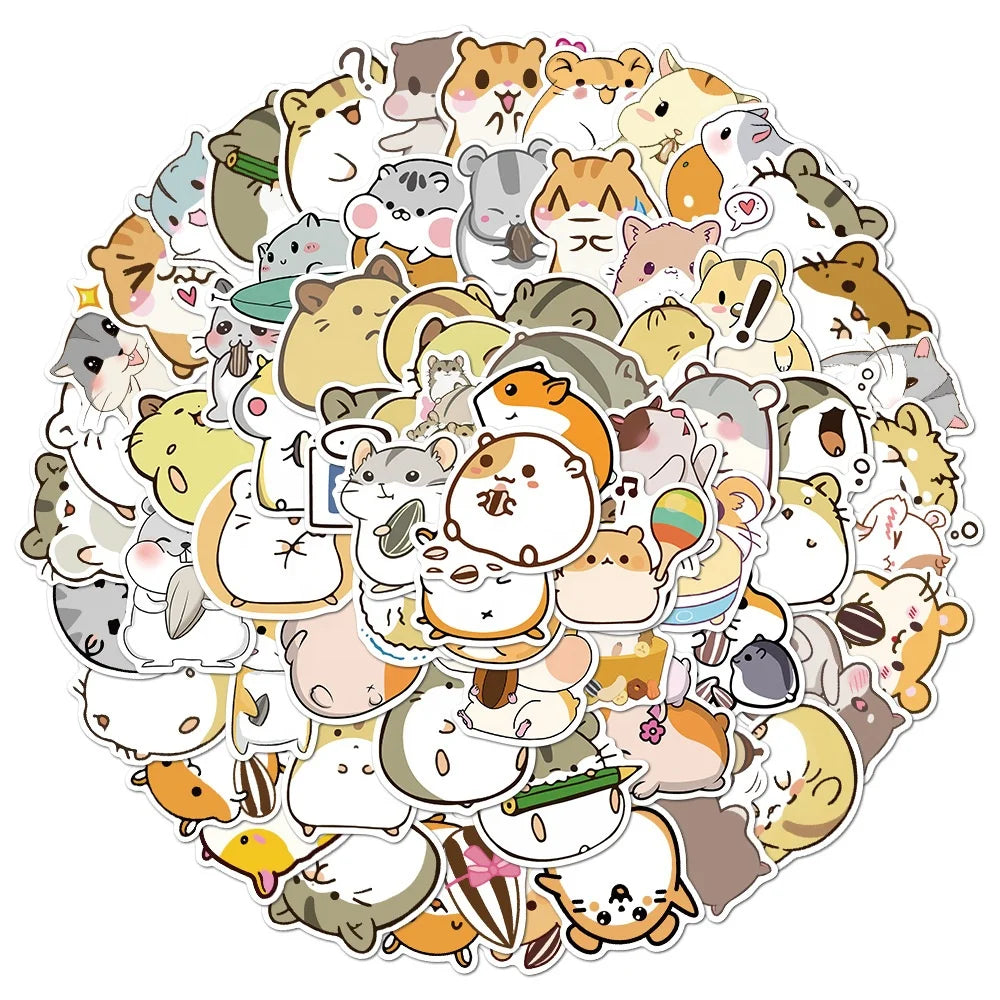 100Pcs Hamster Cute Cartoon Sticker for Girl Children Gift Toy Promotion Paper Decal Laptop Luggage Vinyl Stickers