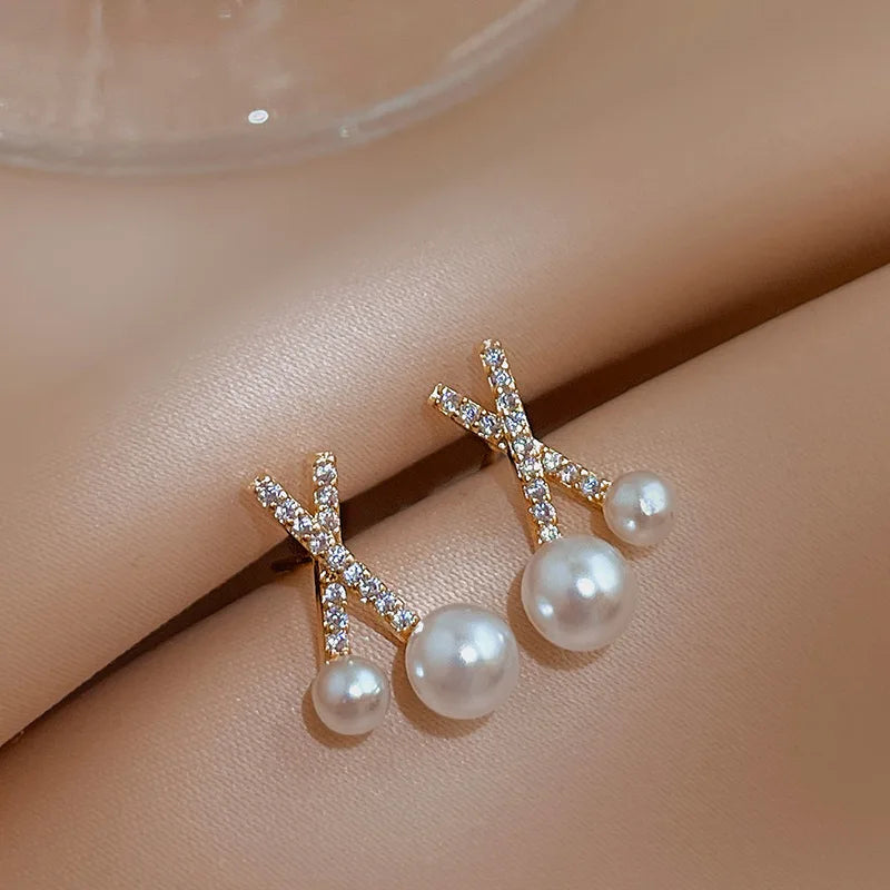 S925 Silver Needle Earrings 18k Gold Plated Brass Cooper Stone Hoop Earring Geometric X Wedding Earrings for Women Bride