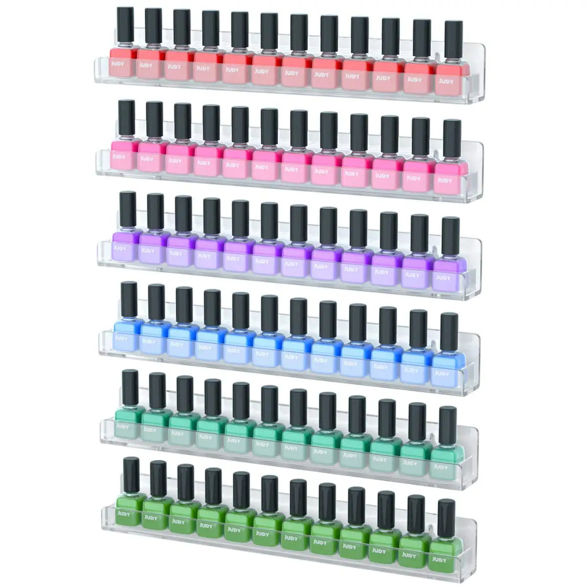 6 Pack Clear Acrylic Nail Polish Holder -SliWall Mounted Shelf with Removable Nonp End Insert Nail Polish Storage Box Display