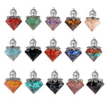 Hand Carved Crystal 18x27MM Diamond Shaped Top Inlaid with Life Tree Silver Decoration Pendant DIY Jewelry