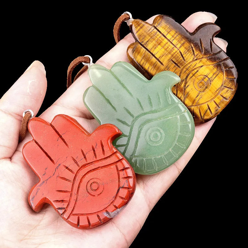 Wholesale Spiritual Healing Rose Quartz Stone Hamsa Hand Crystal Pendant Lucky Jewelry for Gift