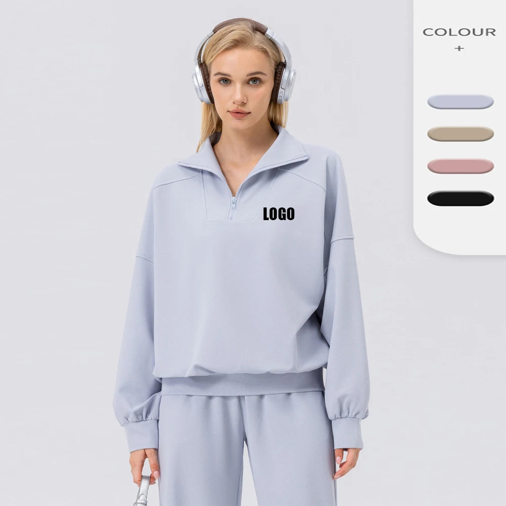 Autumn Fashion Women's Fitness Workout Sweatshirts Comfortable Long Sleeve Loose Zipper for Outdoor Running Knitted Front Winter