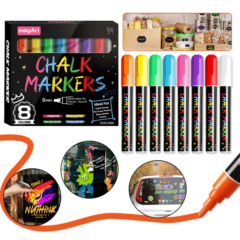 Erasable Glass Chalk Pen Set 12colors Non-toxic 6mm Liquid Chalk Marker Waterproof Wet Erase Pen for Coffee Shop Restaurant