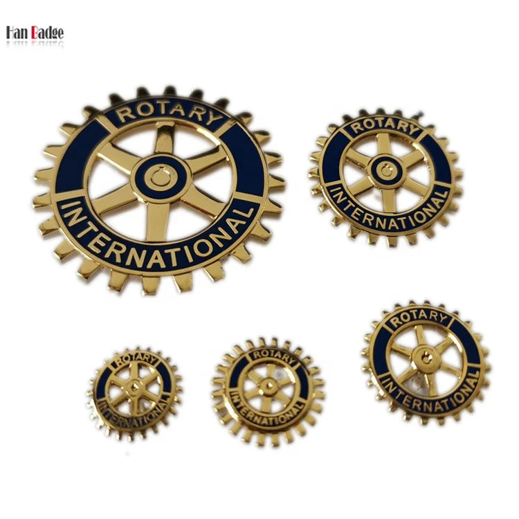 Gold Plated Custom Rotary International Club Pin Die Struck Brass Hard Enamel Cutouts Modern Traditional 2D Design Han Badge