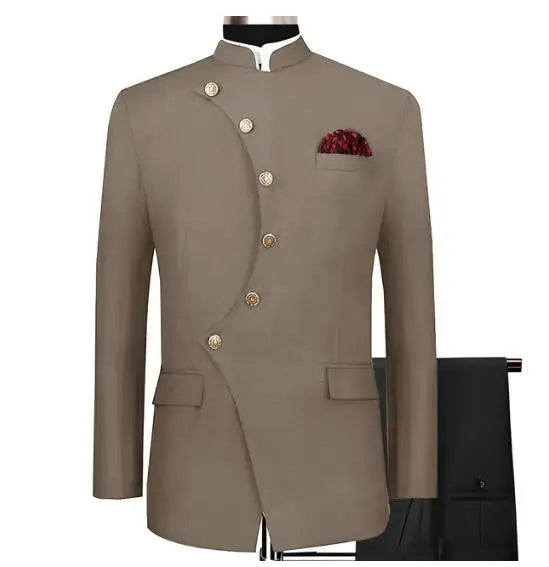 Indian Style Men's Suit 2 Piece Set Single Breasted Design Blazer Wedding Tuxedo Formal Groom Jacket Pants Elegant Men's Dress