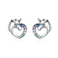 GT04 925 Sterling Silver Fashion Zircon Dazzling Unicorn Licorne Stud Earrings for Women Girl Cute Jewellery