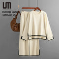 2025 New Design Women Autumn Winter Knitted 2 Piece Set Long Sleeve Tops & Wide Leg Pants Casual Loungewear Set Wholesale