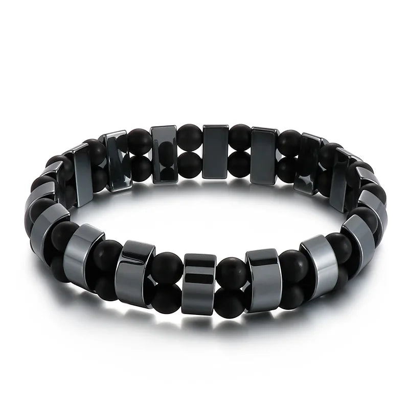 KALEN Peaceful Buddhist Hematite Link Bracelets With Tiger Eye Stone Beads