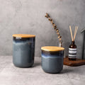 Factory Wholesale Reactive Glaze Stoneware Jar Nordic Kitchen Ceramic Storage Jar Food Container with Bamboo Lid