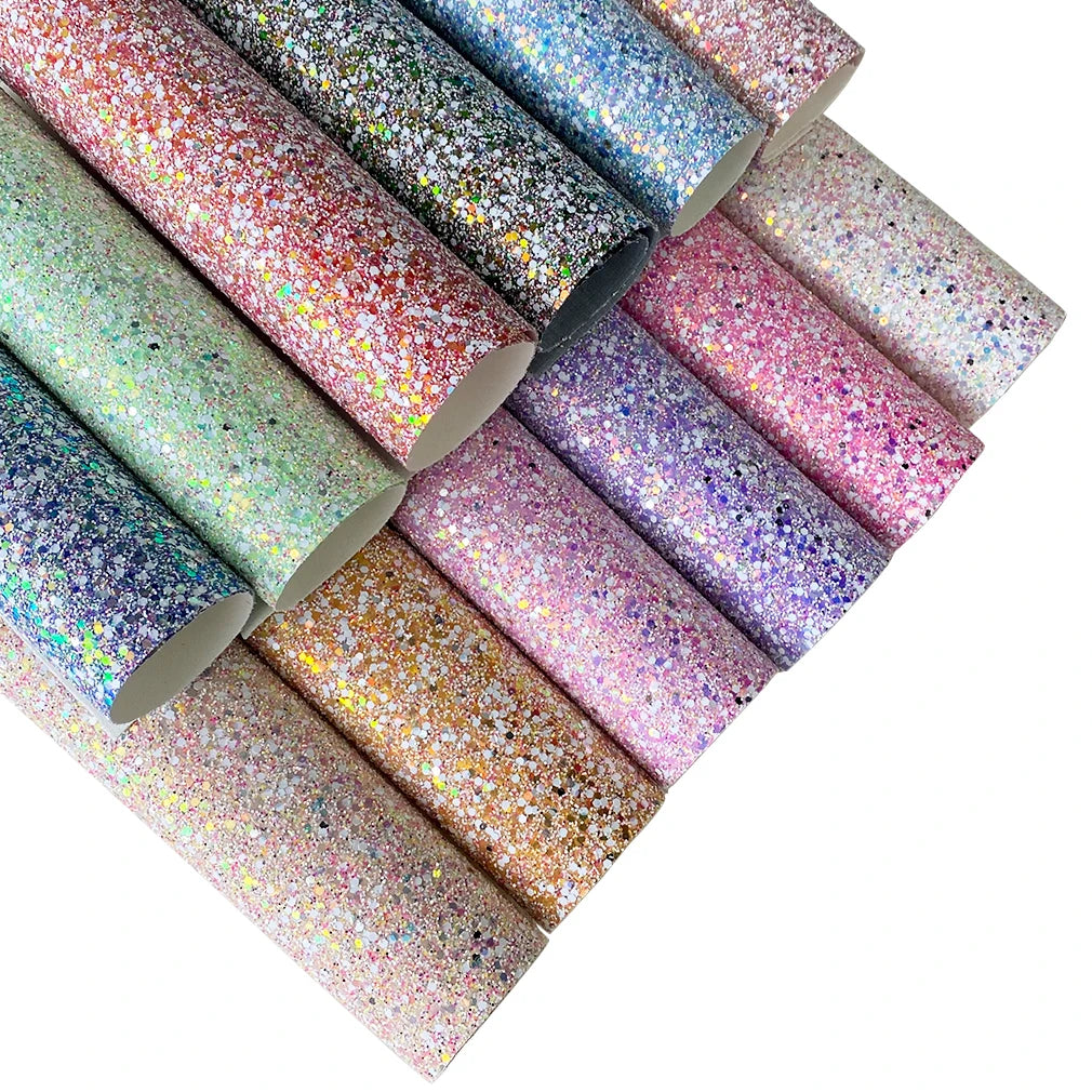 Hot Fluorescent Reflective Super Colorful Multicolored Sequins Chunky Glitter Faux Artificial Leather Fabric