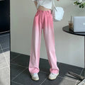 Gradient Pink High-Waisted Women's Loose Straight Leg Casual Wide-Leg Denim Pants Hip Hop High Street Deco Pockets Summer MegaBDM