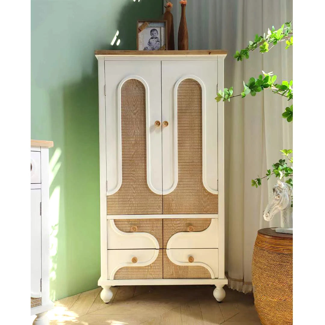 Elegant European Style Modern Rustic White Solid Wood 4-Drawer Storage Cabinet for Bedroom Living Room Dining Hotel Farmhouse