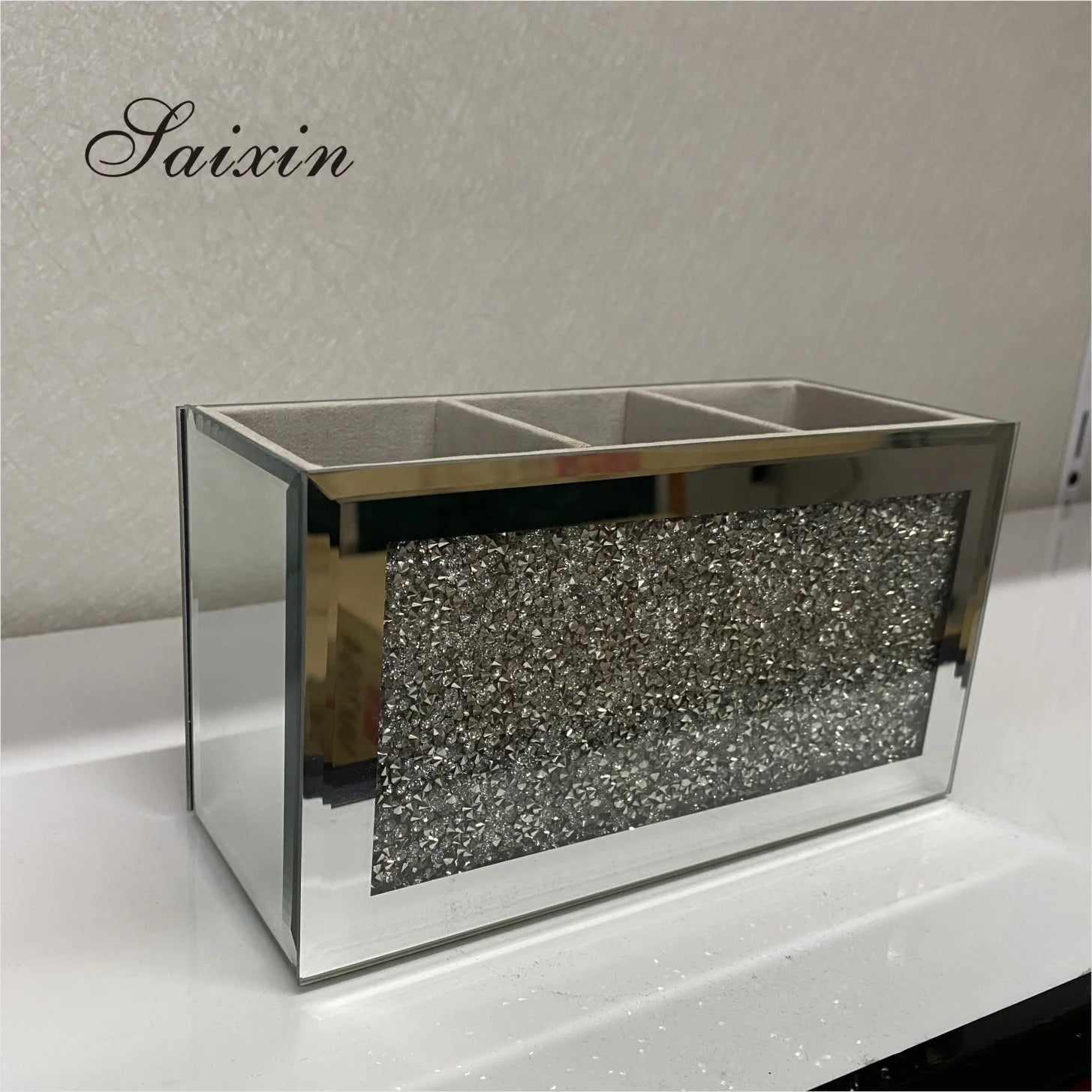 SX-JB023 Modern Rectangular Storage Boxes Wholesale Home Table Accessories Crystal Crushed Diamond for Remote Injection
