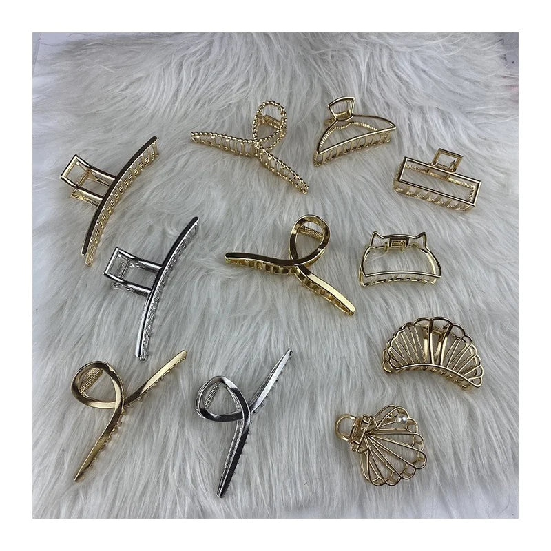 Metal Hair Claw Clip Simple Crossed Design Pure Color Gold Claw Hair Clip Large Women Metal Claw Clip for Hair