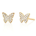 New 925 Silver 14k Gold Jewelry Diamond Double butterfly Stud Earrings for Women