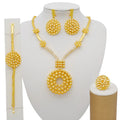 24K Gold Plated Round Large Pendant Jewelry Sets Necklace Earring Ring Bracelet 4pcs African Wedding Bridal Set