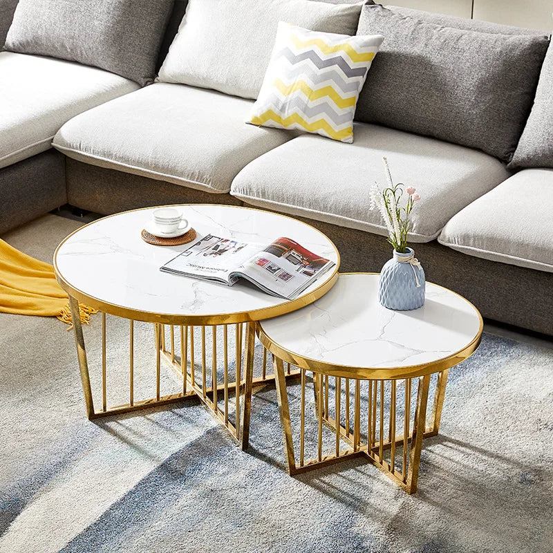 Contemporary Gold White Marble Coffee Table Luxury Farmhouse Living Room Furniture Metal Frame for Dining Interior Decoration