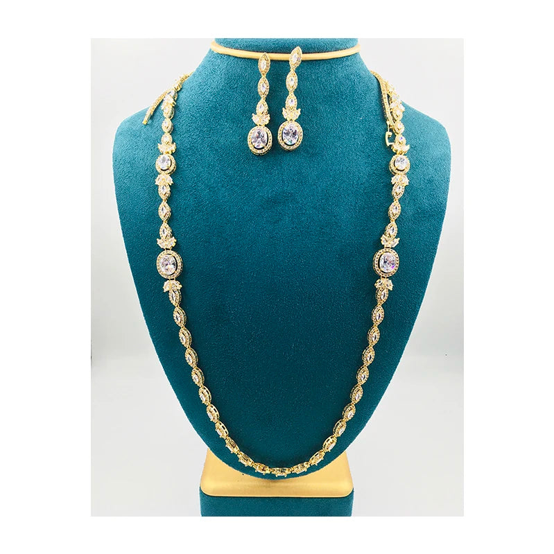 Professional Supplies Engagement Anniversary Necklace Earring Jewelry Sets Dubai Gold Plated Jewelry Set Long Women