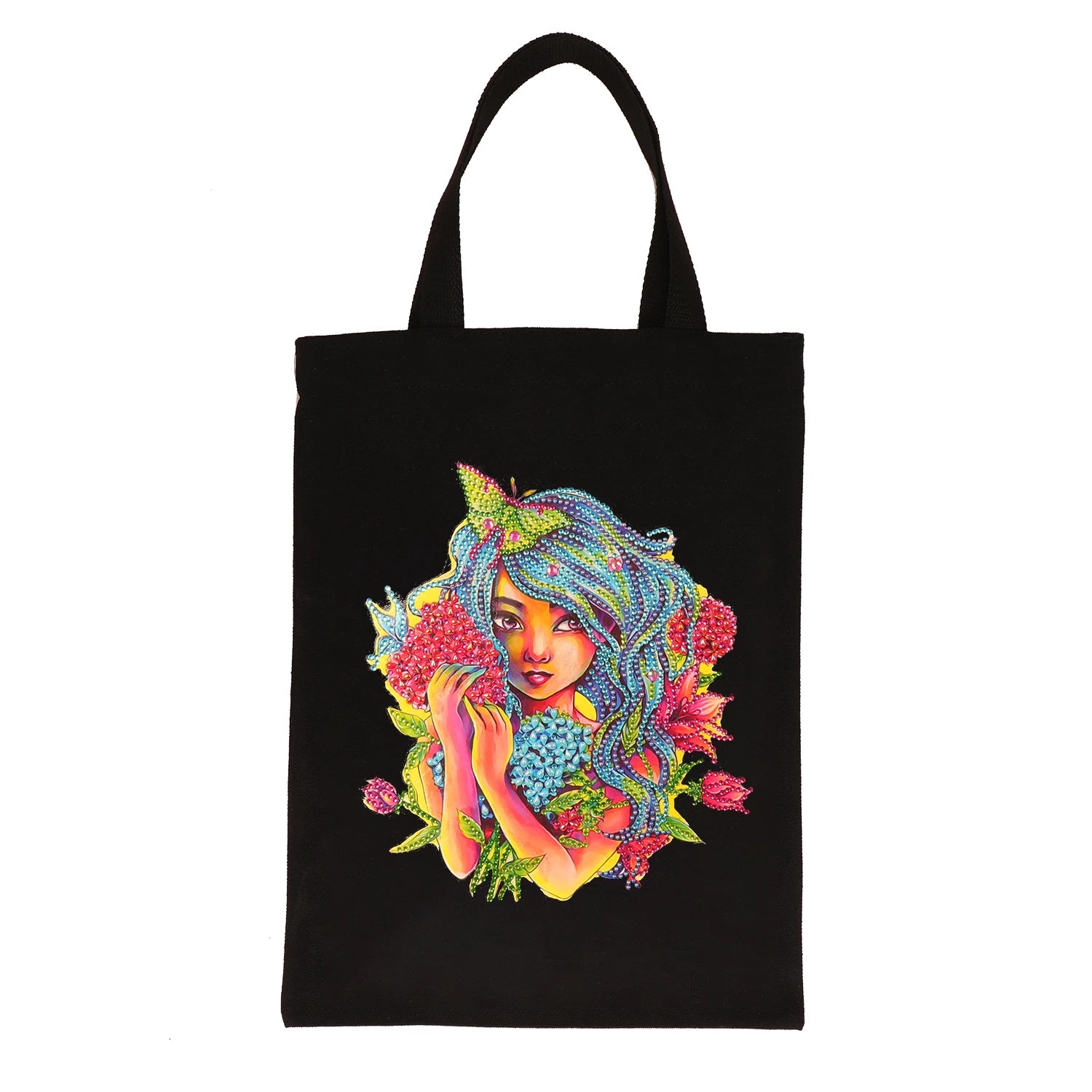New Product Diamond Painting Gift Diy Eco-friendly Canvas Tote Bag Books Items Storage Handbag Girl With Flowers Picture