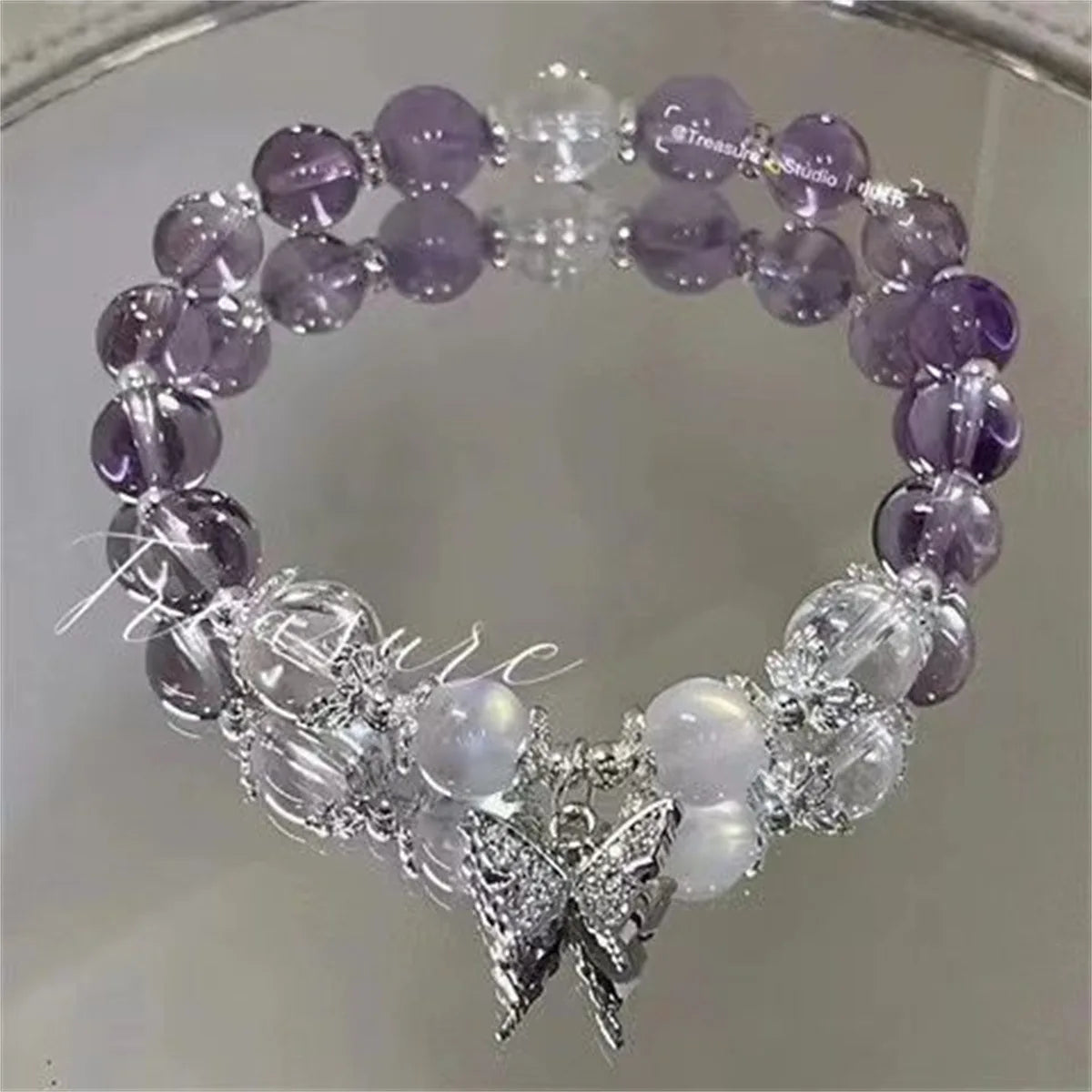 Lilac Purple Beaded Butterfly Bracelet for Girls High End Handmade Gift Bracelet for Best Friends