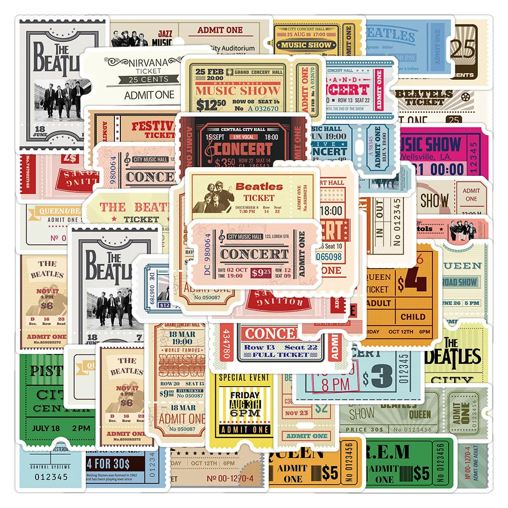 50PCS Famous Rock Bank Tickets Collection for Music Lovers Souvenirs Retro Concert Ticket