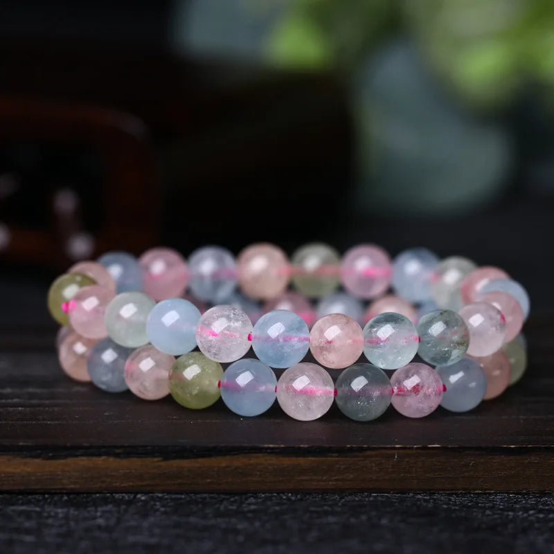 DIY Wholesale Natural Crystal 8mm Bead Colored Morganite Bracelet Healing Crystals