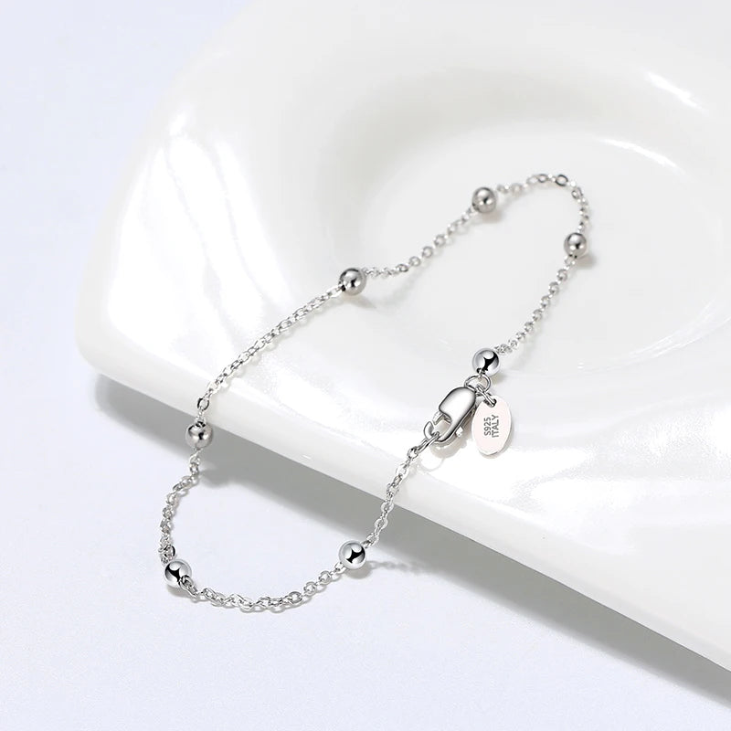 RINNTIN SB67 Korean Jewelry 925 Sterling Silver Side Chain Bracelet with 2.0mm Ball Beads for Women Men
