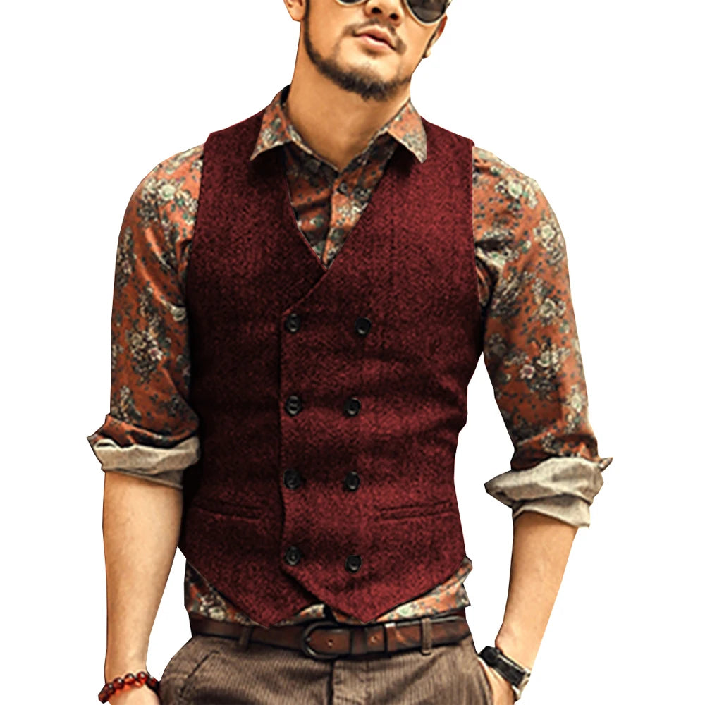 New Arrival 2022 Costume Pour Homme  Mens Vest Suits Tweed Man Waistcoat Brown Black Wedding  Business Tuxedos