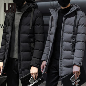 Liu Ming Fashion Wholesale Winter Casual Men Hooded Solid Slim Hooded Long Down Jacket Zipper Thick Warm Trench Coat