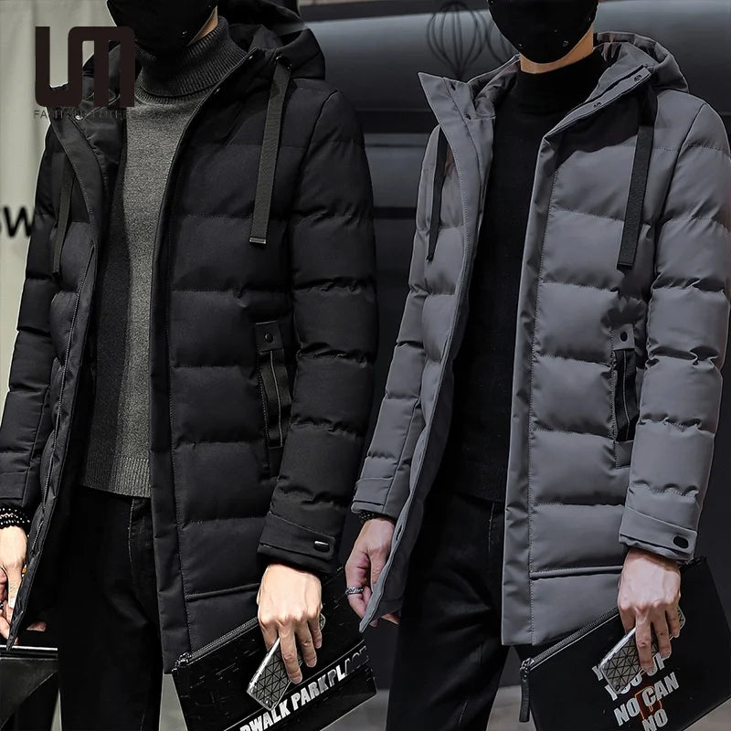 Liu Ming Fashion Wholesale Winter Casual Men Hooded Solid Slim Hooded Long Down Jacket Zipper Thick Warm Trench Coat