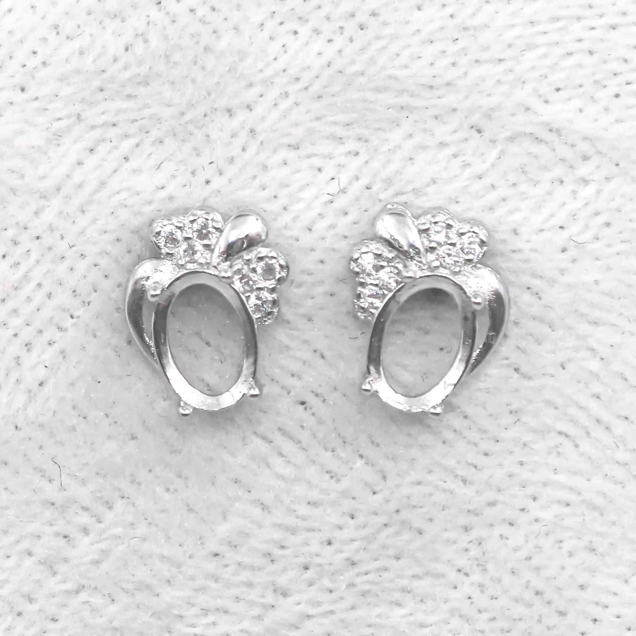 Sterling Silver 5*7mm Semi Mount Stud Earrings Empty Support Blank Claws Setting S925 Base Without Center Stone for DIY Inlay