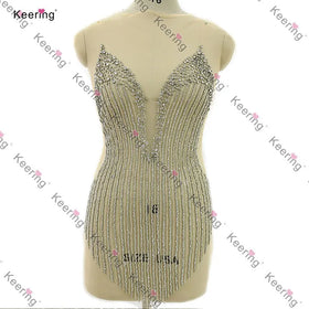 WDP-410 Rhinestone for Sewing Silver Bodice Applique for Prom Birthday Party