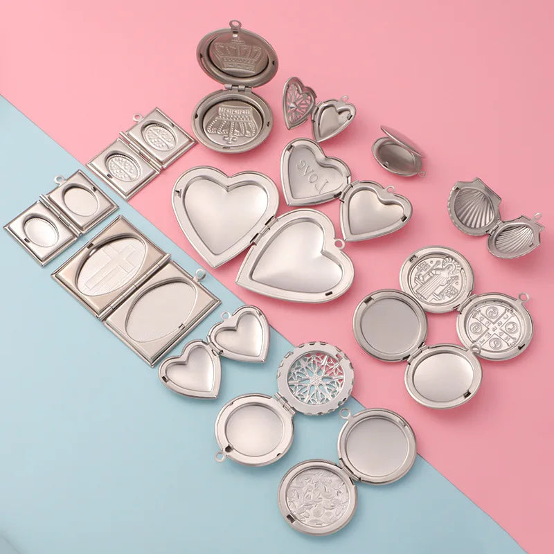 Western Style Stainless Steel Personalized love Round square Lockets Pendant DIY Jewelry Accessories