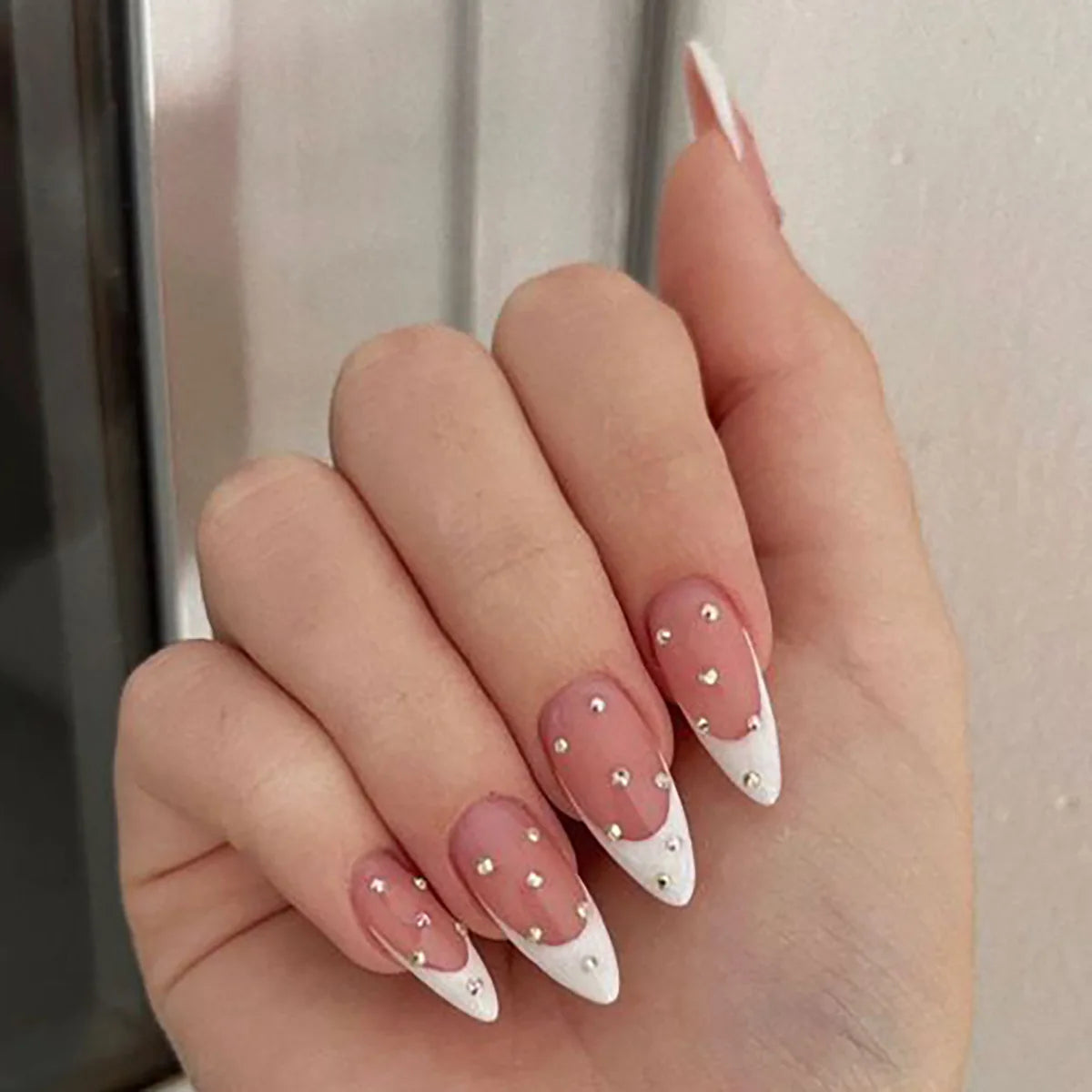 Luxury Almond Gold Pearl Nail Fake French Press on Nails Wholesale False Press on Nails