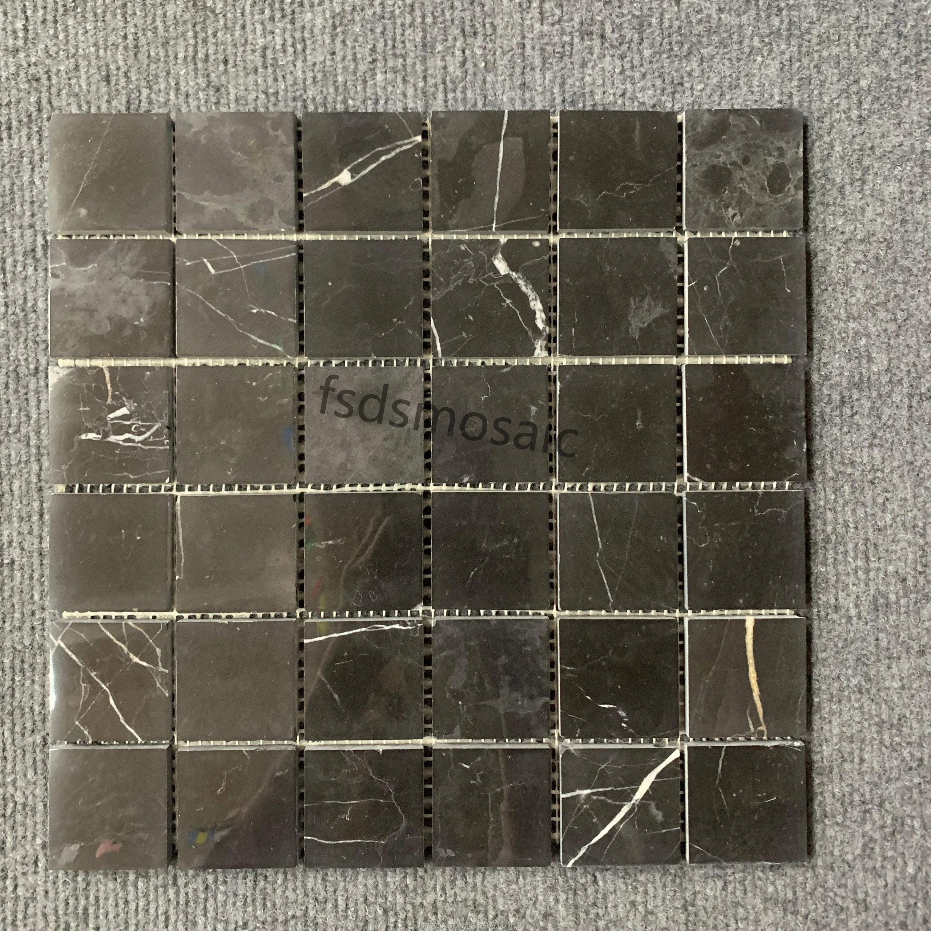 Square Polished Natural Stone Dark Emperador Black Marble Mosaic Tile for Hotel Restaurant Kitchen Bathroom Wall Backsplash
