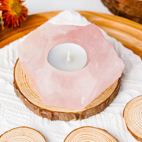 Natural Selenite Candle Holder Gemstone Tea Light Rough Fluorite Rose Quartz Candlestick