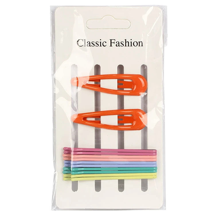 Fashion Minimalist 12-Pcs Set of Simple Metal Hairpins Card Packaged Colorful Hair Clip Hair Accessories for Girls