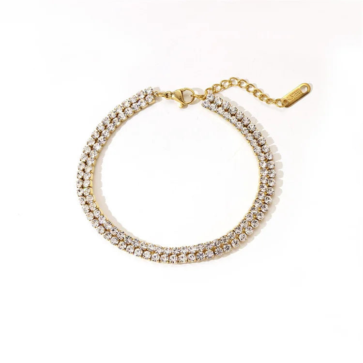 Luxury 18K Gold Plated Tennis Bracelet Trendy Double Row Geometric Design with Zircon Bracelet for Women
