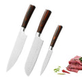 Hot Sales 3 Pieces Stainless Steel Wood Handle Kitchen Chef Santoku Utility Knife Set 60 Rockwell Hardness Ambidextrous