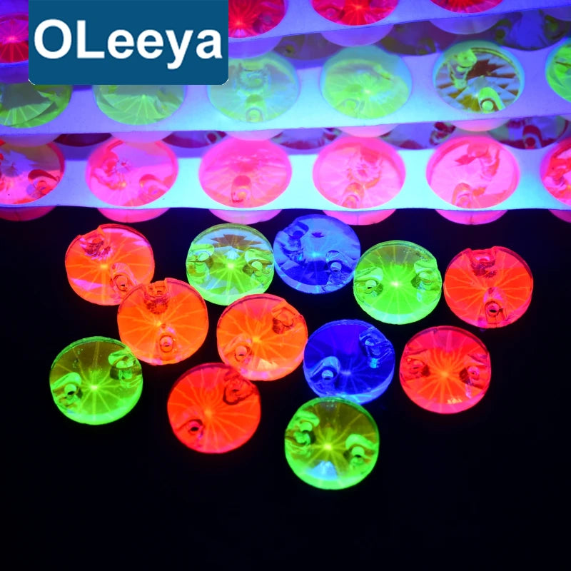 Oleeya Luminous Sewing Crystals Round Rivoli Shape Glowing in the Dark 3A Neon Colorful 8-18mm Sew on Rhinestones for Garment